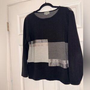 JM Collection Black Sweater with Gray Blocks